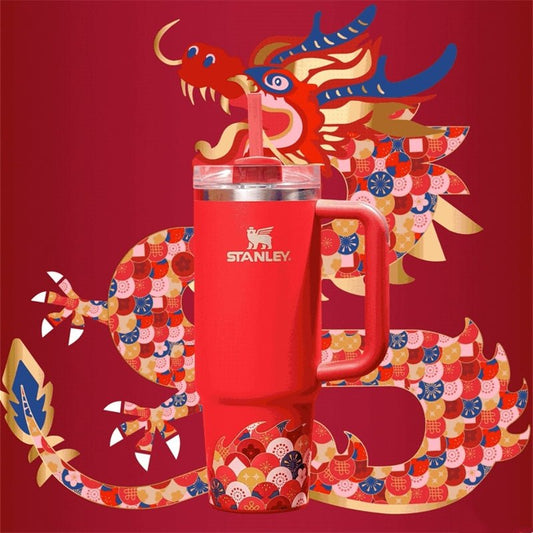 Stanley Quencher H2.0 Flowstate Tumbler 30oz Year Of Dragon Lucky Red Free Shipping - Lynn StarbucksCup