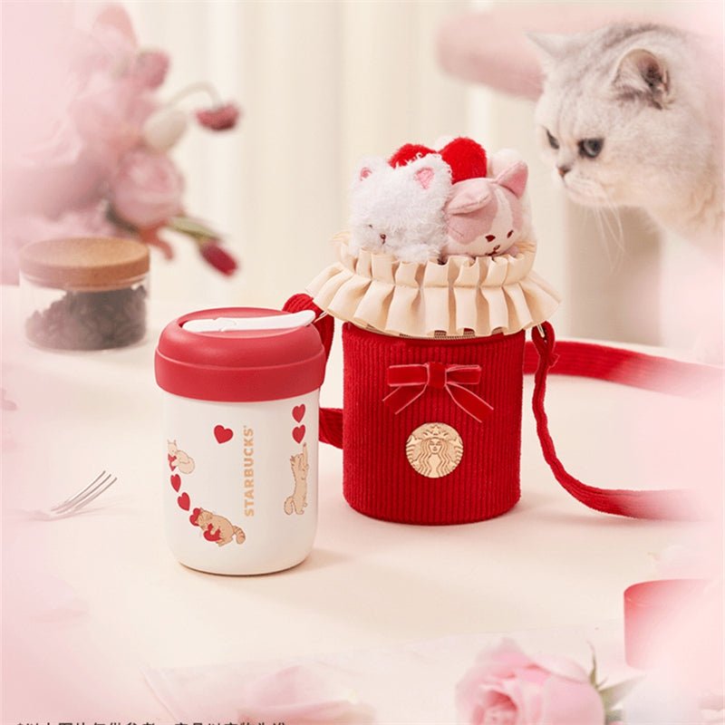 Starbucks China 2024 Valentine'Day 12oz Lovely Cat SS Straw Cup With Bag Gift - Lynn StarbucksCup