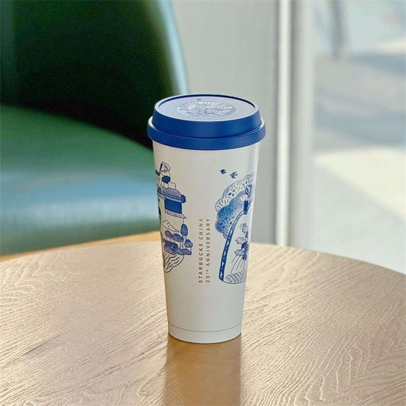 Starbucks 2024 Blue and White Porcelain 17oz Togo SS Tumbler