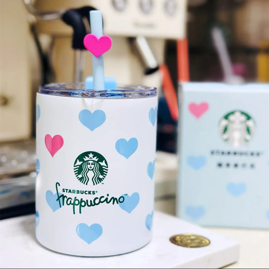 2024 New China Starbucks Frappuccino Heart topper Ice Blue Straw SS Cup 13oz 390ml