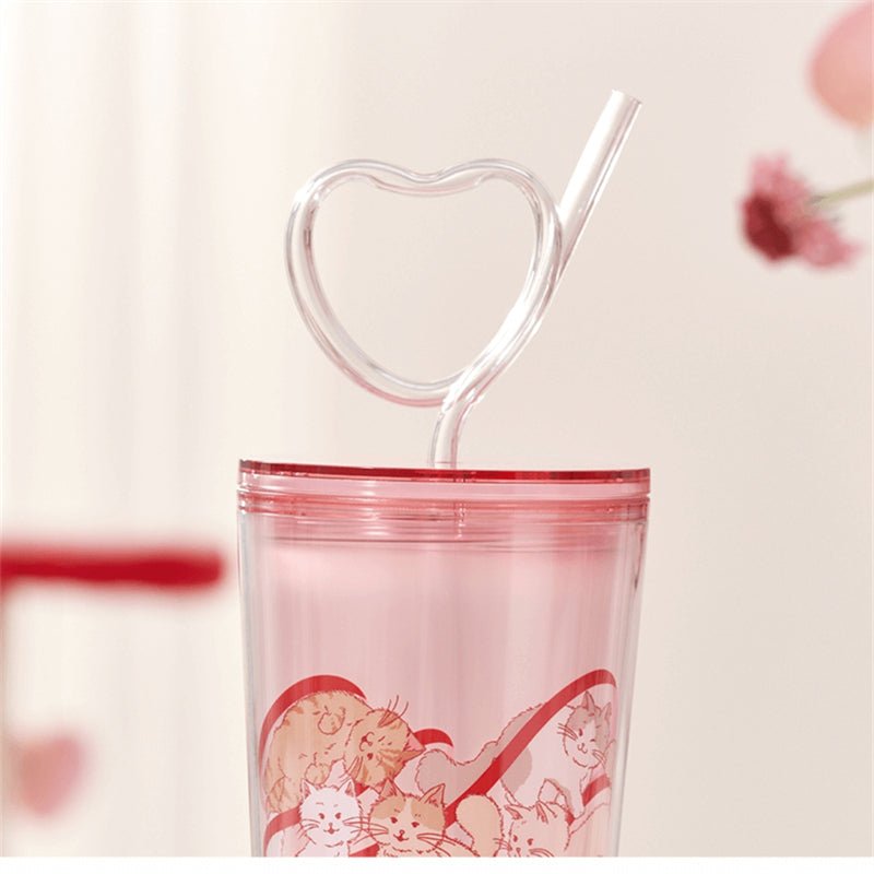 Starbucks 2024 China Valentine'Day Heart Shape Straw Cat Double Wall Cup 24oz - Lynn StarbucksCup