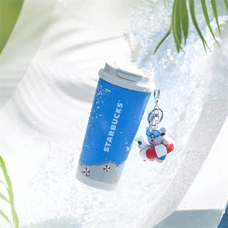 Starbucks 2024 China Summer Seaside Bear Keychain 16oz SS Tumbler Free Shipping - Lynn StarbucksCup