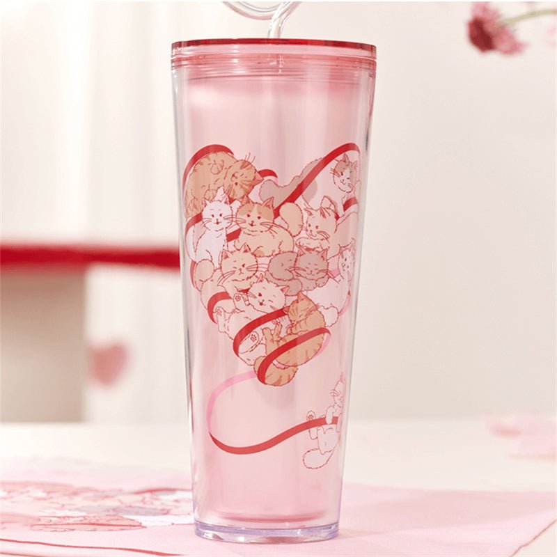 Starbucks 2024 China Valentine'Day Heart Shape Straw Cat Double Wall Cup 24oz - Lynn StarbucksCup