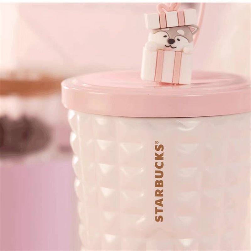 Starbucks Gradual Pink Cute Husky SS Embossed Diamond Square Straw Cup 19oz/570ml - Lynn StarbucksCup