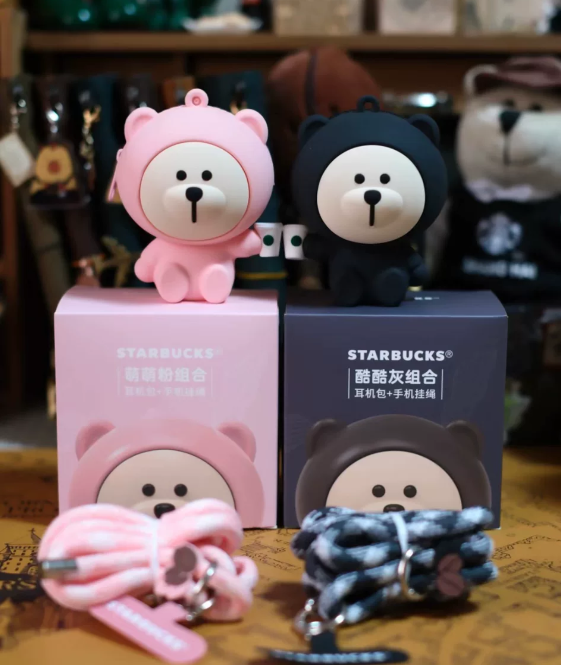 2024 China Starbucks Cute Silicon Bear Phone Lanyard Keychain Earphone Bag