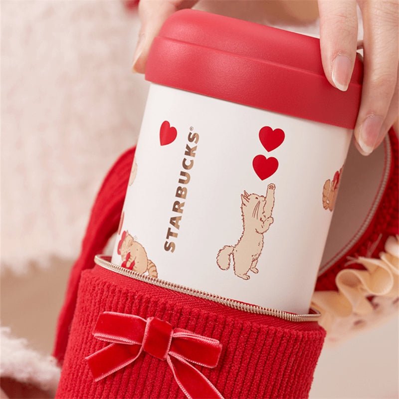 Starbucks China 2024 Valentine'Day 12oz Lovely Cat SS Straw Cup With Bag Gift - Lynn StarbucksCup