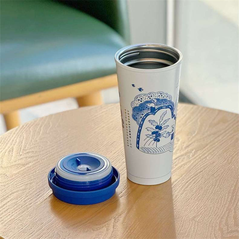 Starbucks 2024 Blue and White Porcelain 17oz Togo SS Tumbler