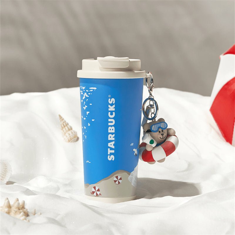 Starbucks 2024 China Summer Seaside Bear Keychain 16oz SS Tumbler Free Shipping - Lynn StarbucksCup