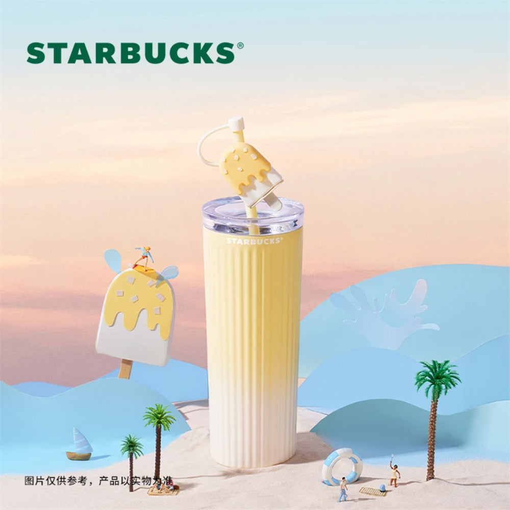 Starbucks China 2024 Summer Yellow Stripe Ice Cream Topper 16oz SS Tumbler