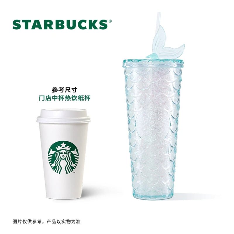 2023 Starbucks Christmas light Blue Scale Glitter Siren Tail Topper 24oz Tumbler - Lynn StarbucksCup