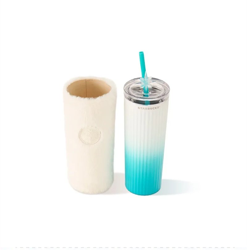 Starbucks Aurora Blue White Gradient Stainless Steel Straw Cup+Sleeve 473ml China 2023 - Lynn StarbucksCup