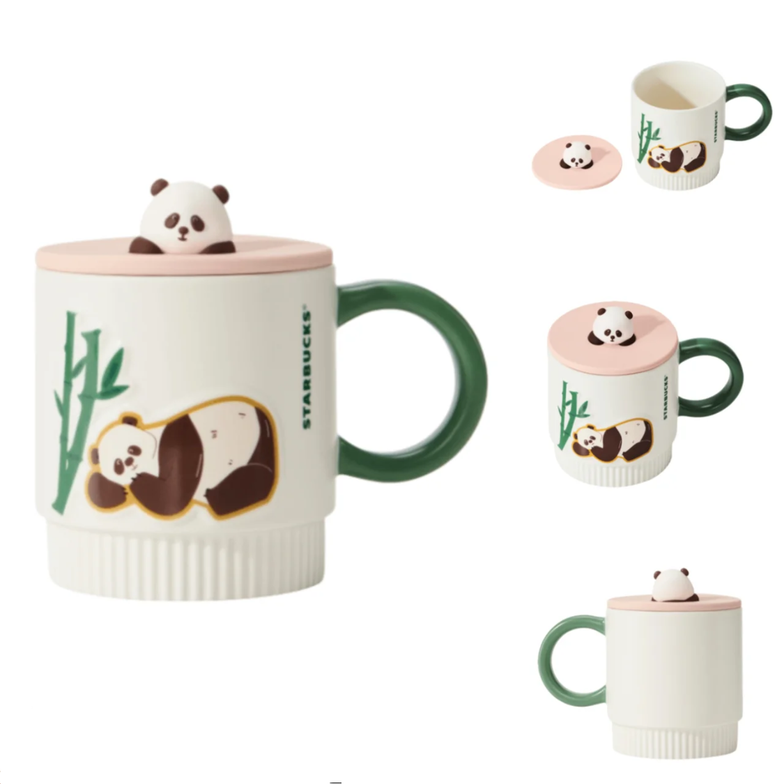 Starbucks Panda with Bamboo Style Ceramic Mug with Lid 395ml