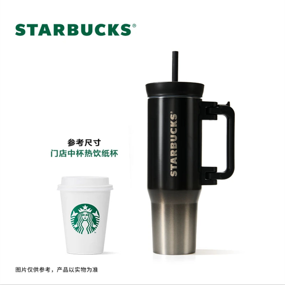 China Starbucks Black Silver Ombre Large Capacity SS Straw tumbler 1125ml/38oz