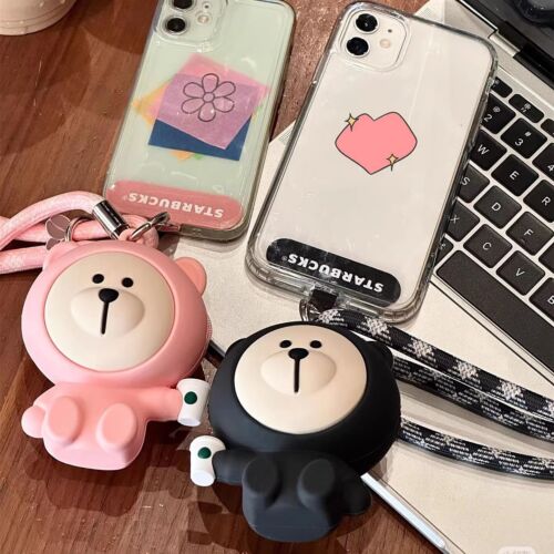 New 2024 China Starbucks Cute Silicon Bear Phone Lanyard Keychain Earphone Bag