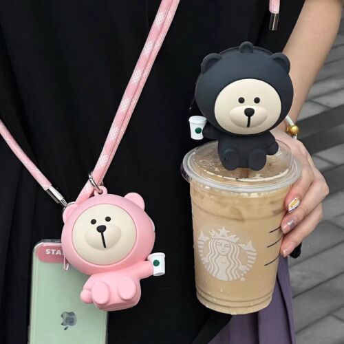 New 2024 China Starbucks Cute Silicon Bear Phone Lanyard Keychain Earphone Bag