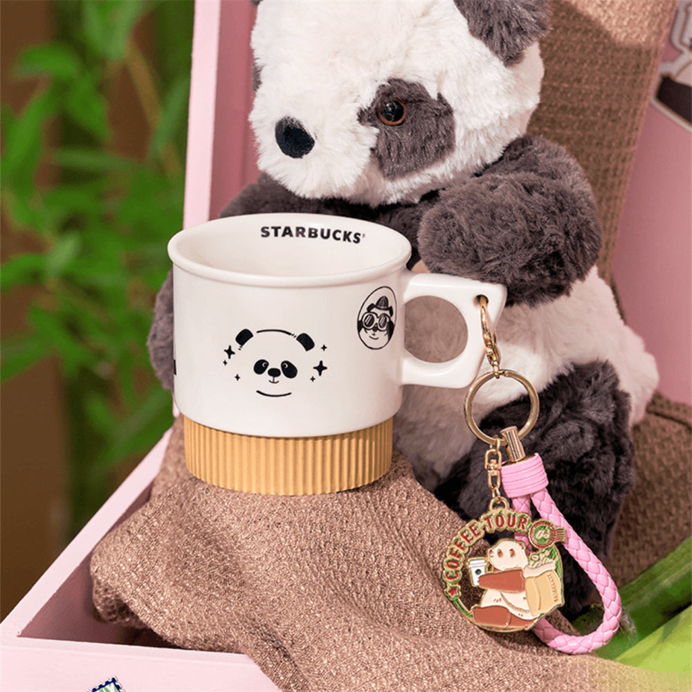 New 2024 China Starbucks Travel Panda 12oz Ceramic Mug With Metal Panda Keychain