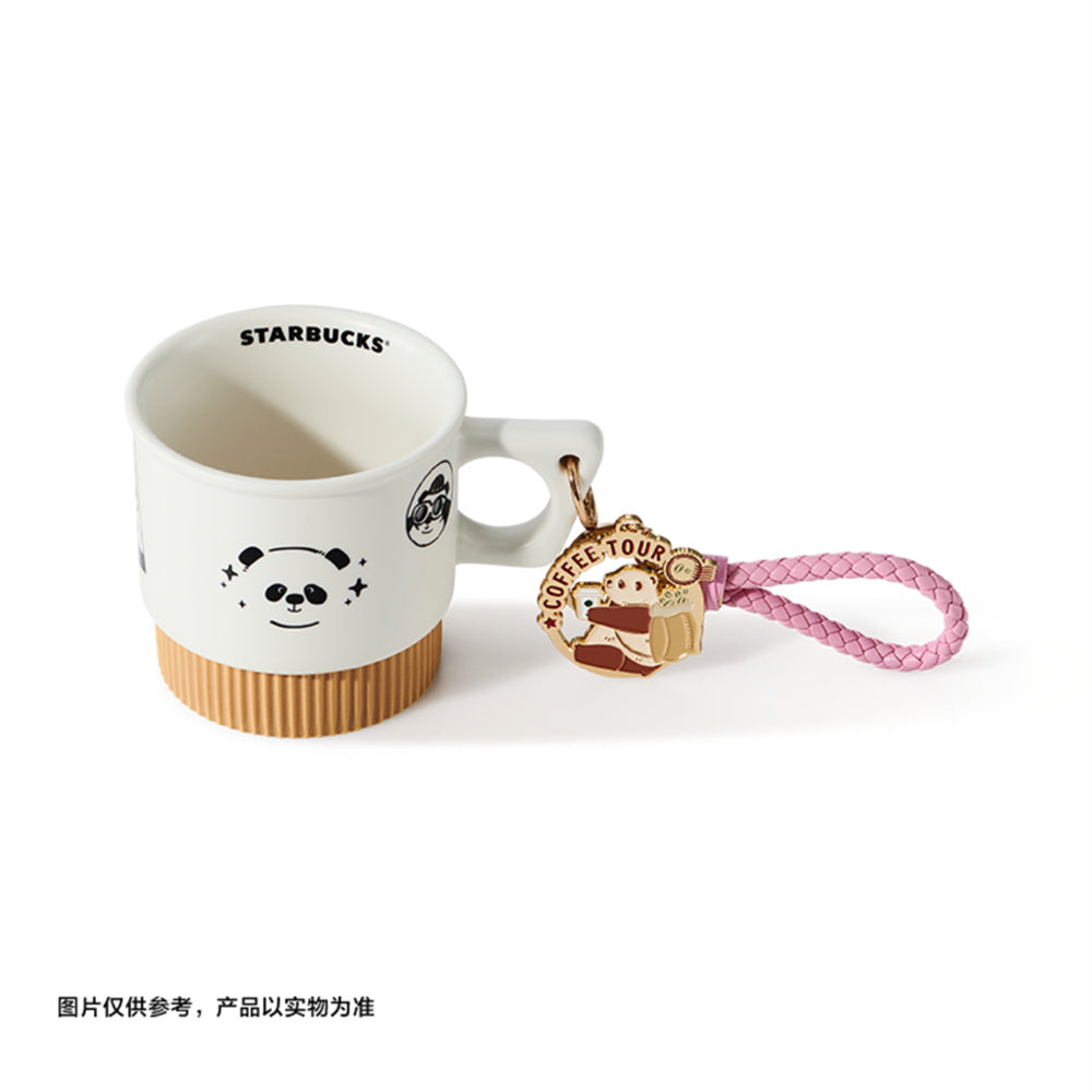 New 2024 China Starbucks Travel Panda 12oz Ceramic Mug With Metal Panda Keychain