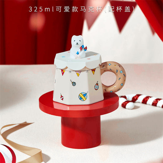 Starbucks 2024 China Xmas Cute Pet 325ml Donut Handle Mug with Lid