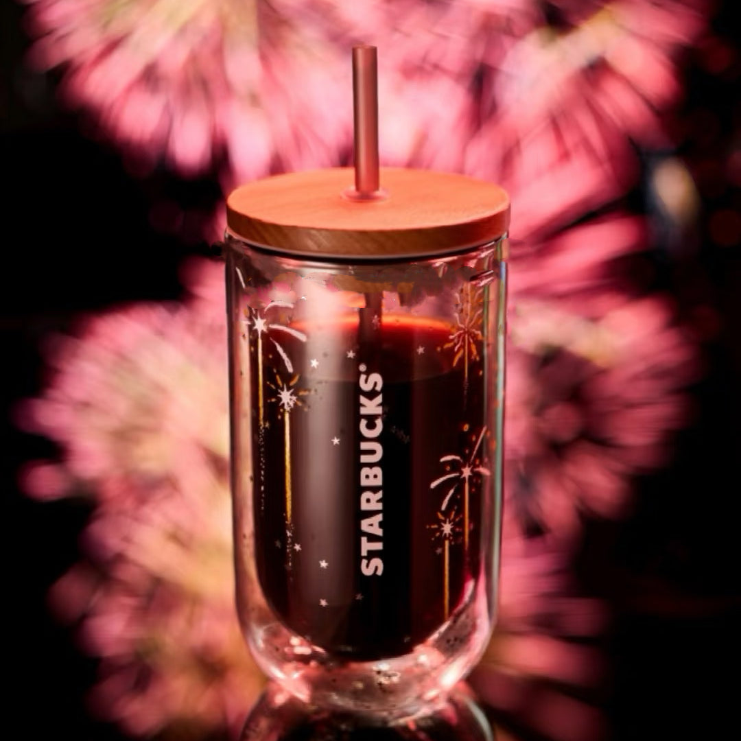 Starbucks 2024 China Winter Fireworks Double Wall Straw Glass Cup 473ml