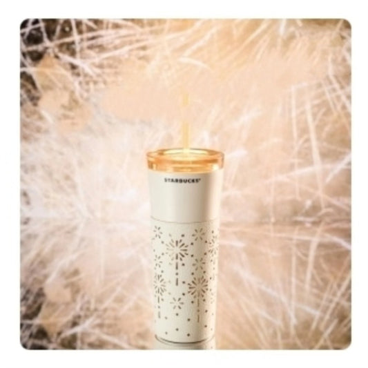 Starbucks 2024 China Winter Fireworks White SS 473ml Straw Tumbler with Sleeve