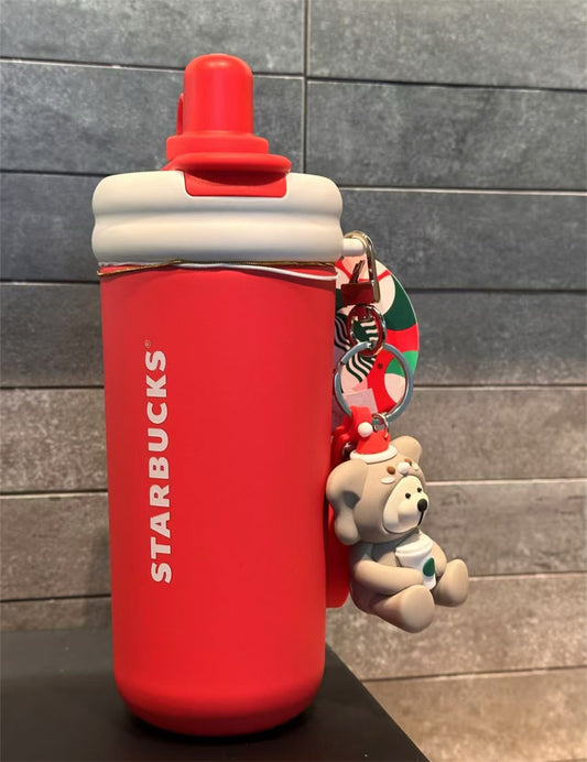 Starbucks 2024 China Christmas Red 19oz SS Tumbler With Elephant Bear Keychain