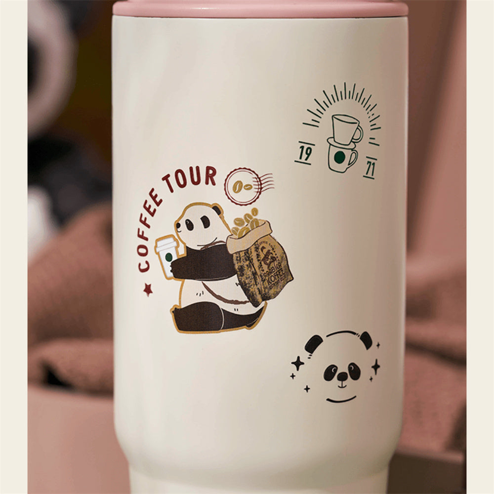 Starbucks China Traveling Panda 27oz Double Drink SS Tumbler With Handle