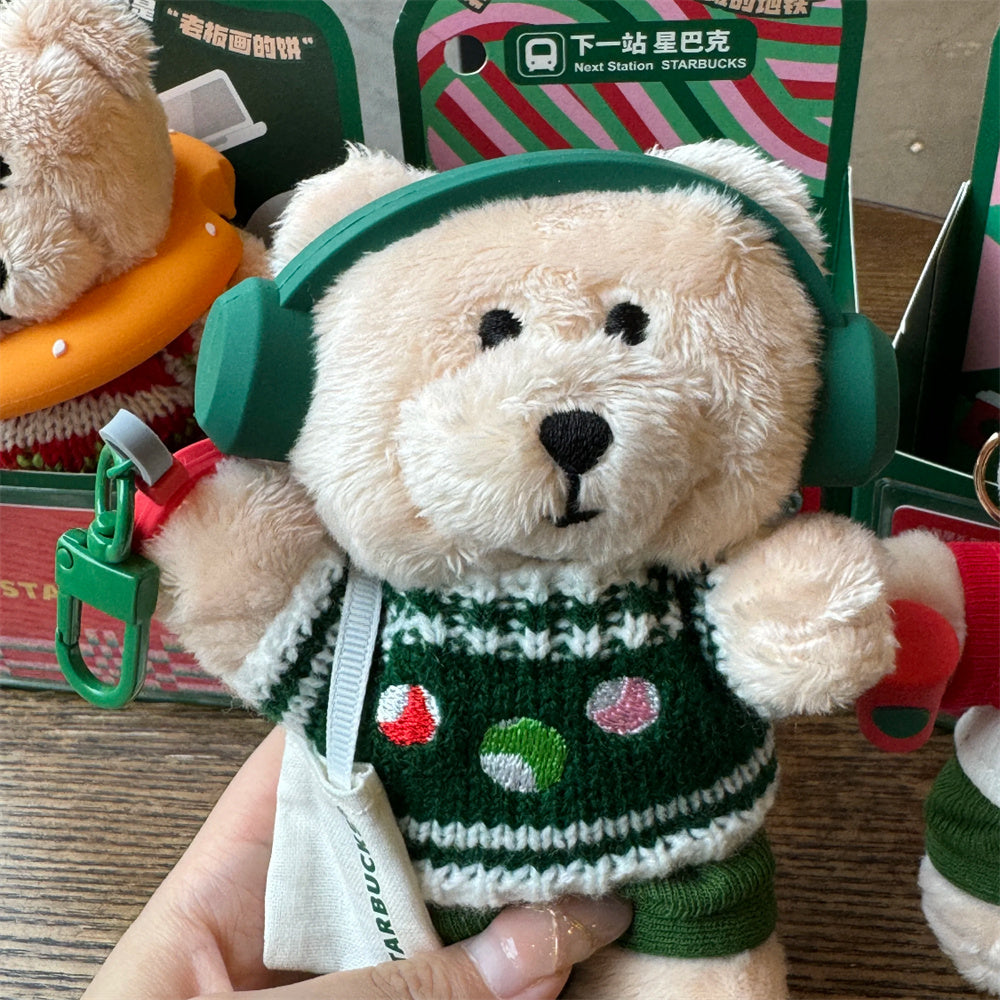 Starbucks Christmas Green Headphones Mini Bear Plush Pendant 2024 China