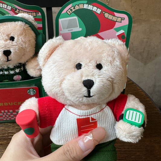 starbucks mini office worker red clothes Plush bear