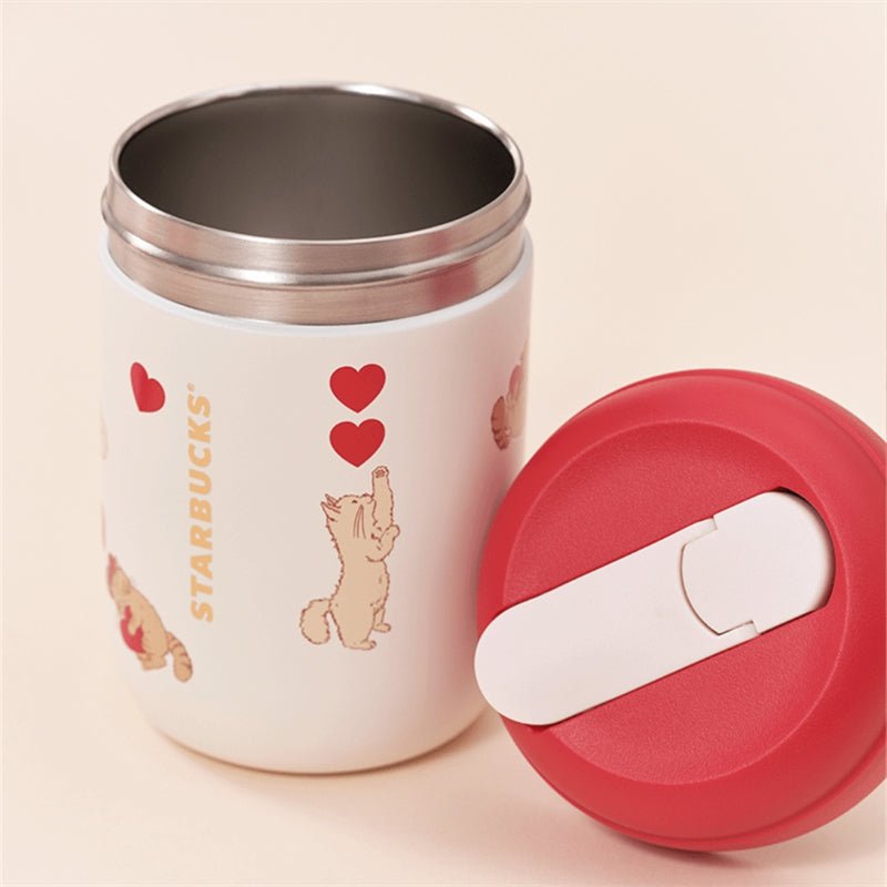 Starbucks China 2024 Valentine'Day 12oz Lovely Cat SS Straw Cup With Bag Gift - Lynn StarbucksCup