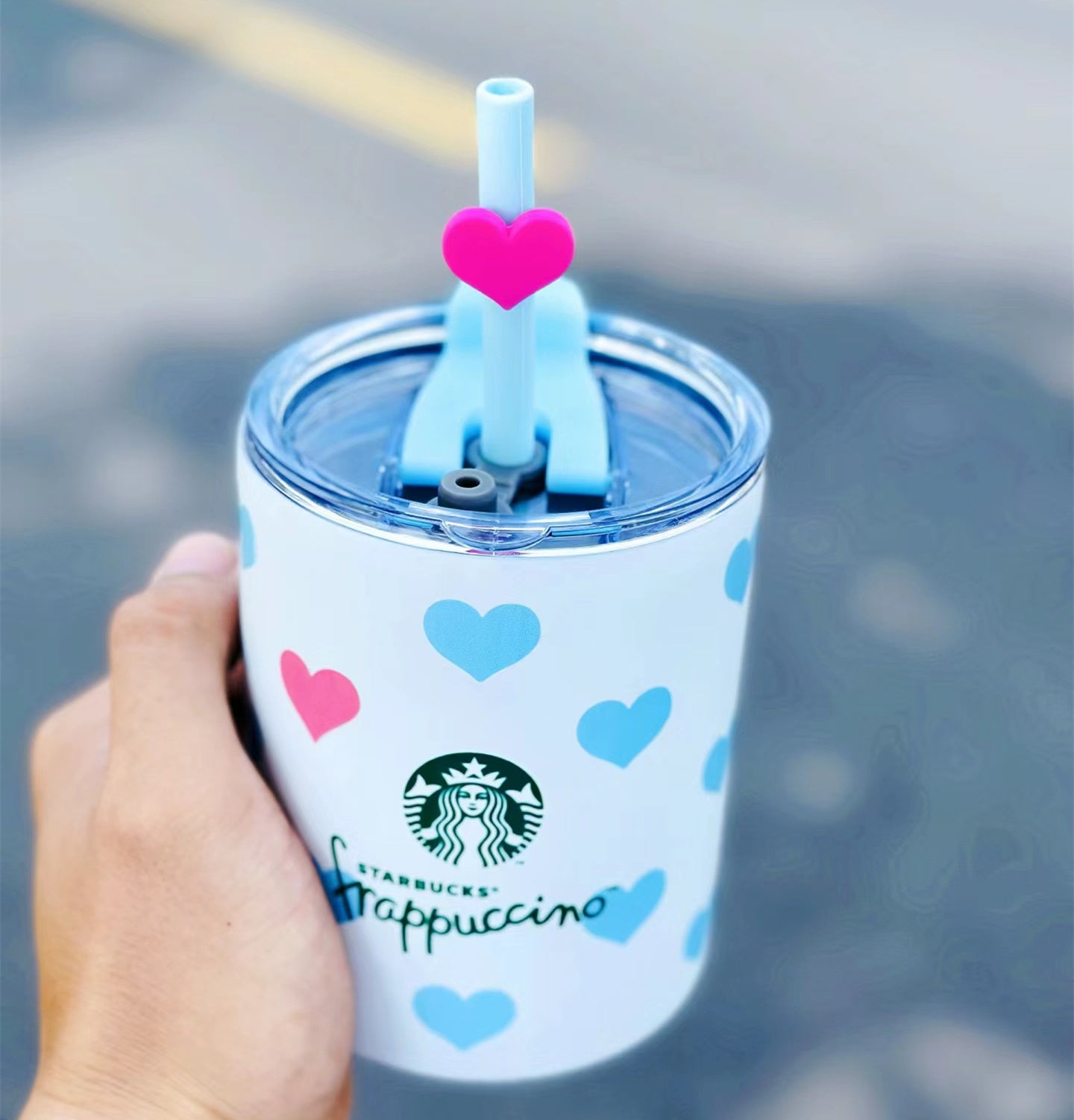 2024 New China Starbucks Frappuccino Heart topper Ice Blue Straw SS Cup 13oz 390ml