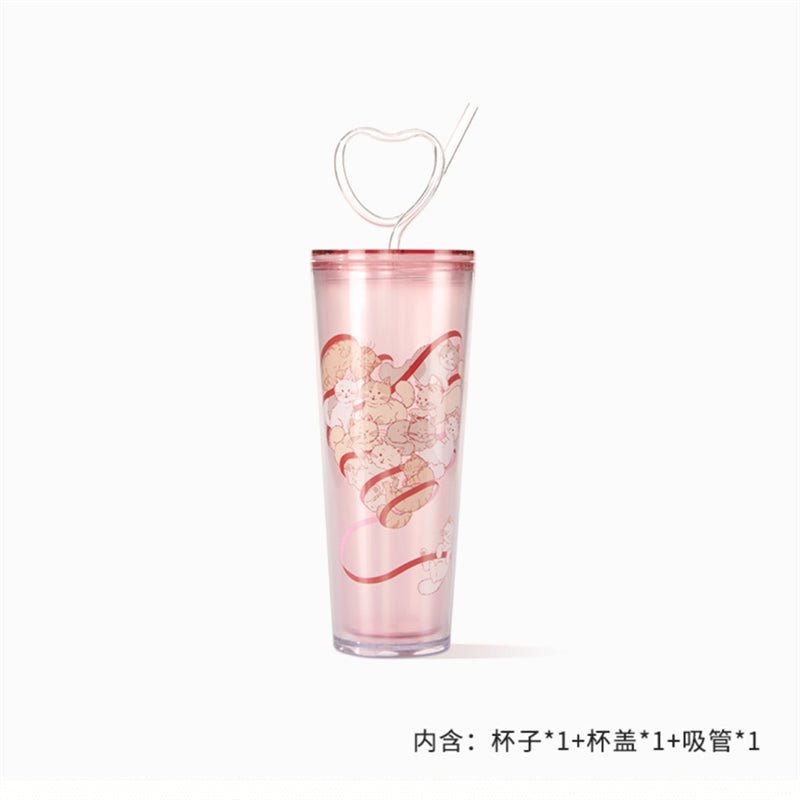 Starbucks 2024 China Valentine'Day Heart Shape Straw Cat Double Wall Cup 24oz - Lynn StarbucksCup