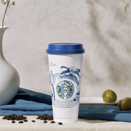 Starbucks 2024 Blue and White Porcelain 17oz Togo SS Tumbler