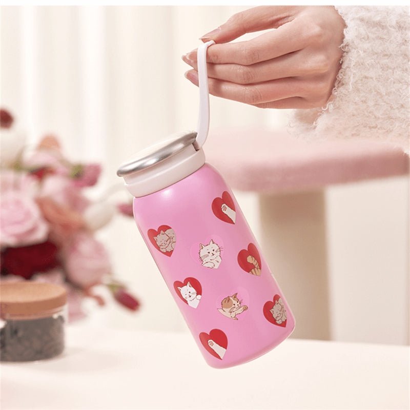 2024 China Starbucks Valentine'Day Pink Heart-shap Cat 12oz SS Vacuum Cup with Shoulder Bag - Lynn StarbucksCup