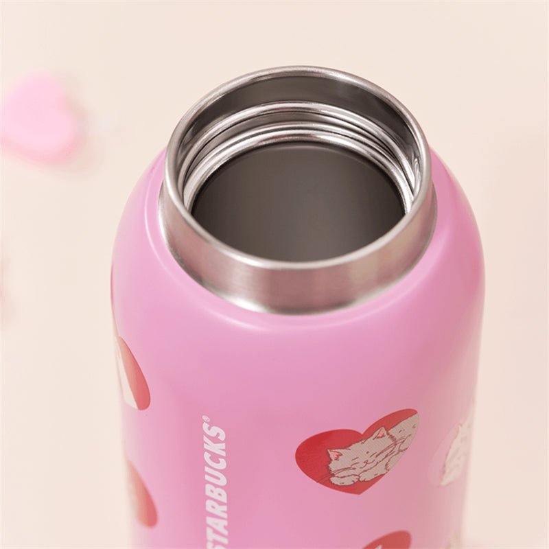 2024 China Starbucks Valentine'Day Pink Heart-shap Cat 12oz SS Vacuum Cup with Shoulder Bag - Lynn StarbucksCup