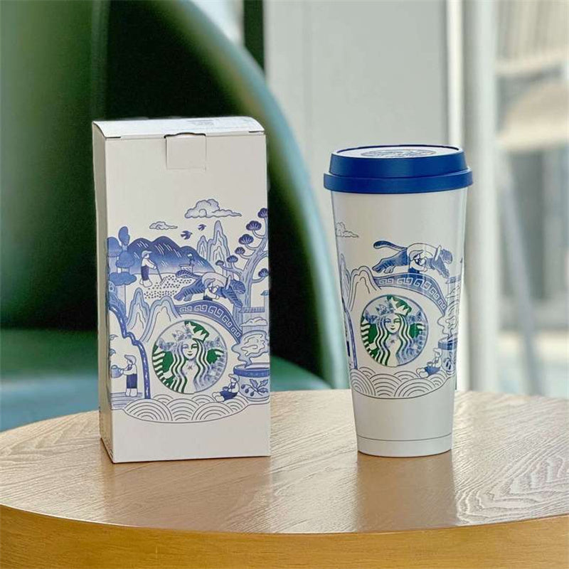 Starbucks 2024 Blue and White Porcelain 17oz Togo SS Tumbler