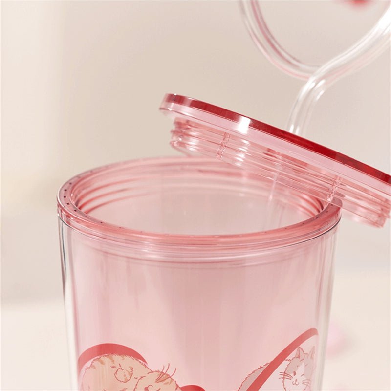 Starbucks 2024 China Valentine'Day Heart Shape Straw Cat Double Wall Cup 24oz - Lynn StarbucksCup