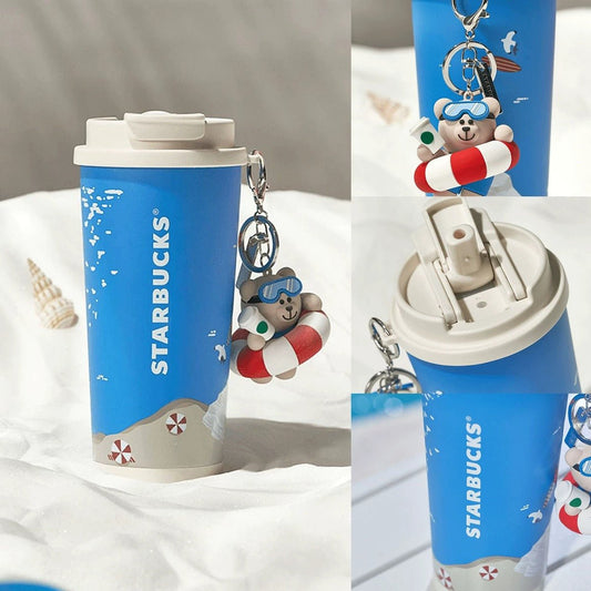 Starbucks 2024 China Summer Seaside Bear Keychain 16oz SS Tumbler Free Shipping - Lynn StarbucksCup