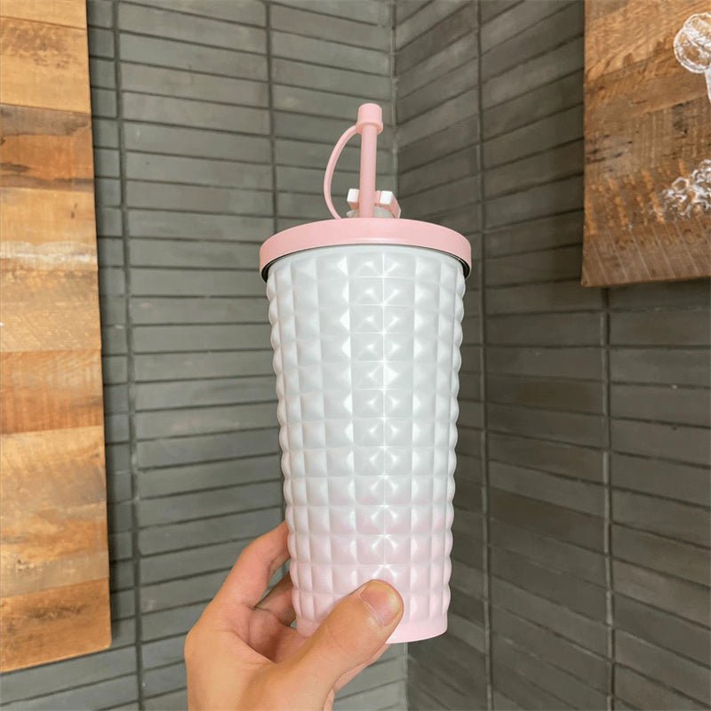 Starbucks Gradual Pink Cute Husky SS Embossed Diamond Square Straw Cup 19oz/570ml - Lynn StarbucksCup