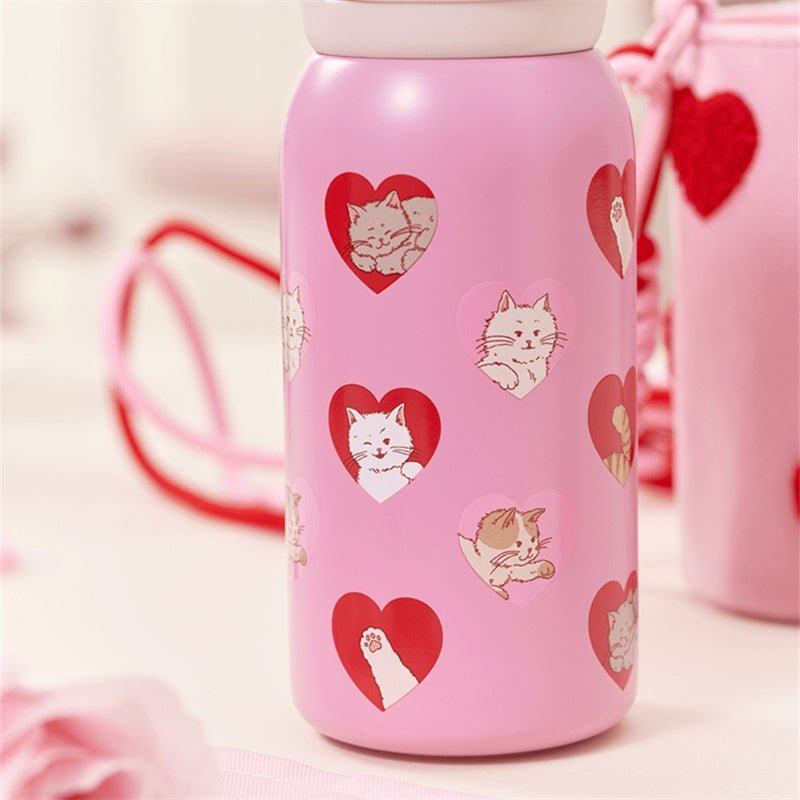 2024 China Starbucks Valentine'Day Pink Heart-shap Cat 12oz SS Vacuum Cup with Shoulder Bag - Lynn StarbucksCup