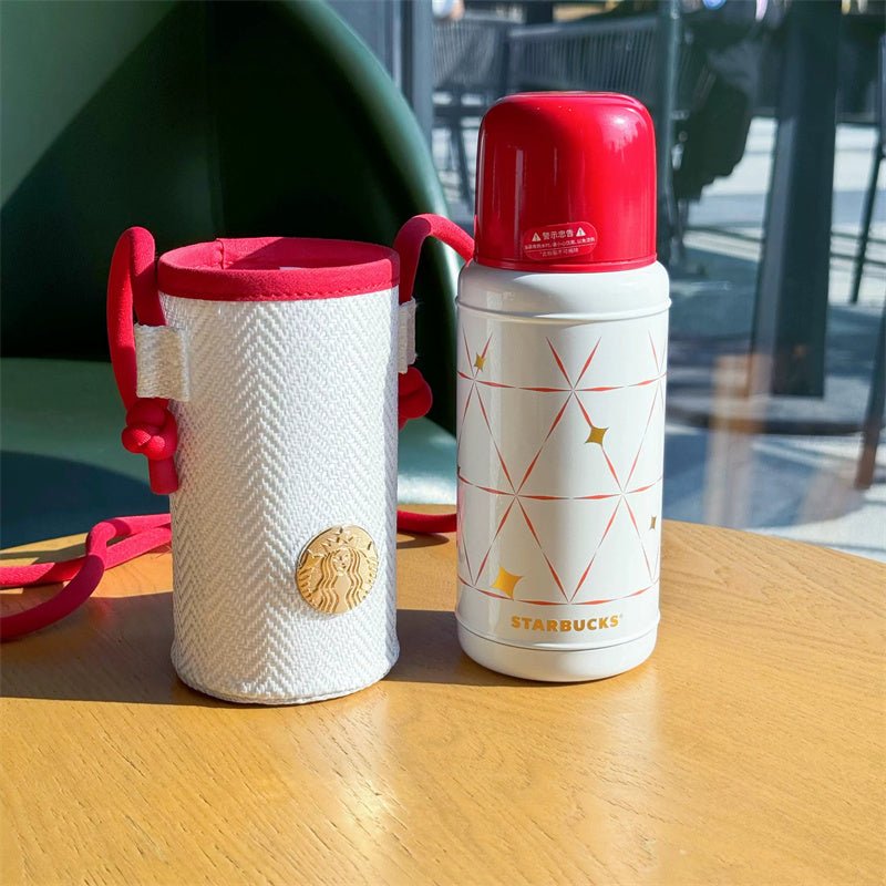 Starbucks 2023 China Christmas Gold Siren Logo Red White 12oz SS Tumbler with Sleeve - Lynn StarbucksCup