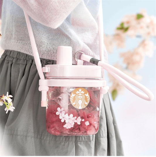 2024 China Starbucks Spring Sakura Pink 25oz Plastic Straw Cup With Belt - Lynn StarbucksCup