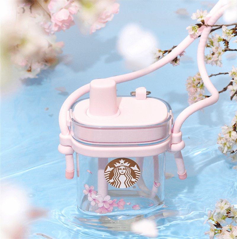 2024 China Starbucks Spring Sakura Pink 25oz Plastic Straw Cup With Belt - Lynn StarbucksCup