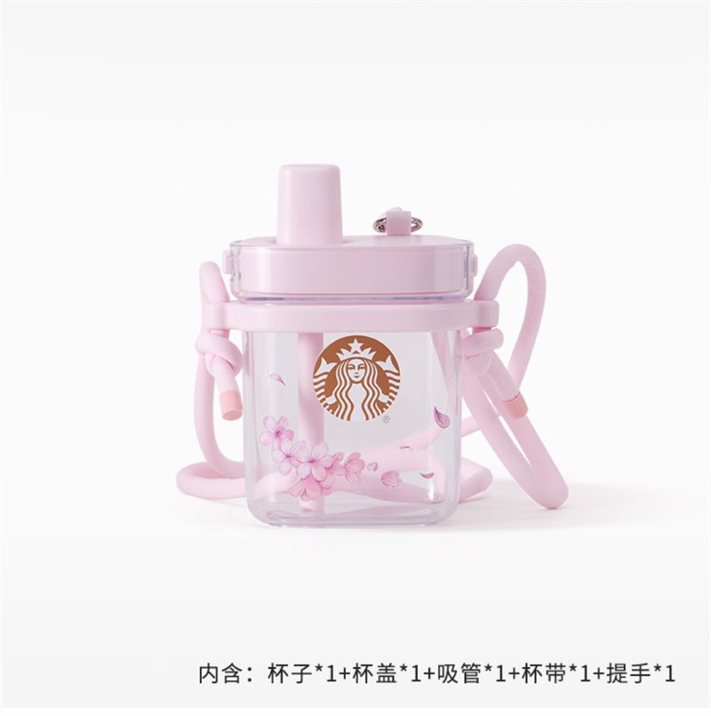 2024 China Starbucks Spring Sakura Pink 25oz Plastic Straw Cup With Belt - Lynn StarbucksCup