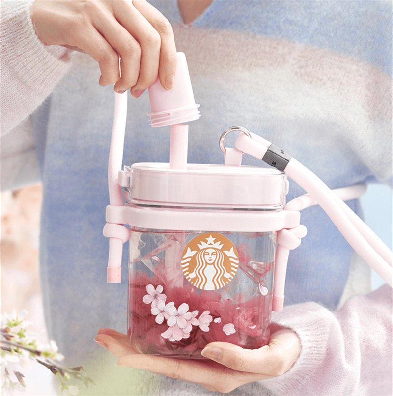 2024 China Starbucks Spring Sakura Pink 25oz Plastic Straw Cup With Belt - Lynn StarbucksCup