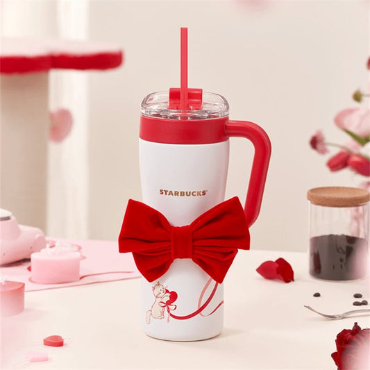 Starbucks 2024 China Valentine'Day Bowknot Style SS Double Drink 37oz Straw Cup - Lynn StarbucksCup