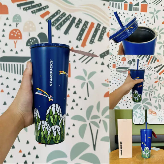 Starbucks 2024 China Xmas Colorful Kaleidoscope Blue Meteor 29oz SS Straw Tumbler