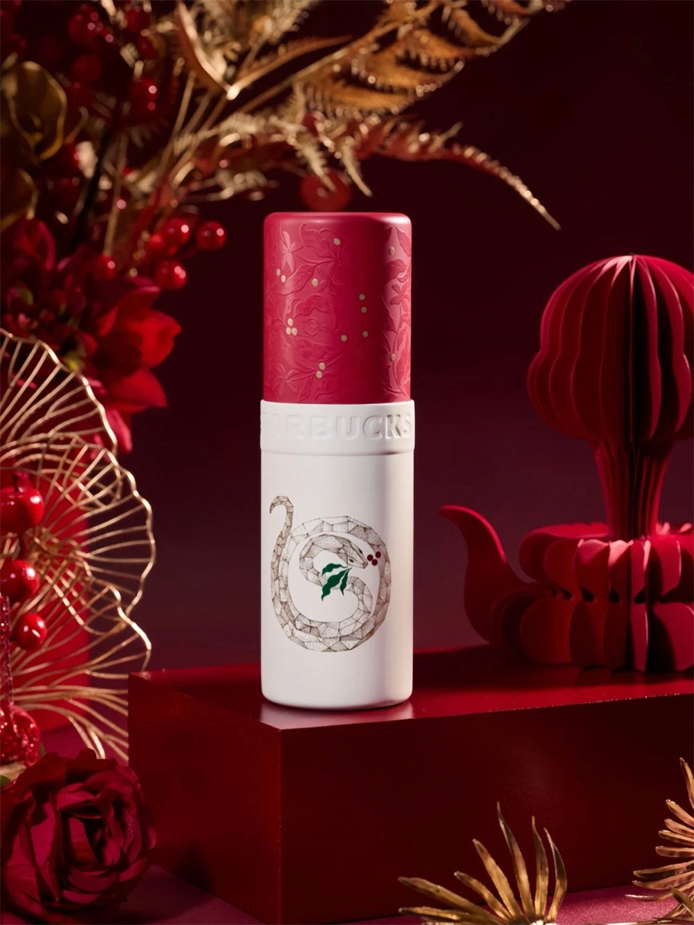 Starbucks 2025 China Snake Year 296ml SS Lipstick Shape Cup