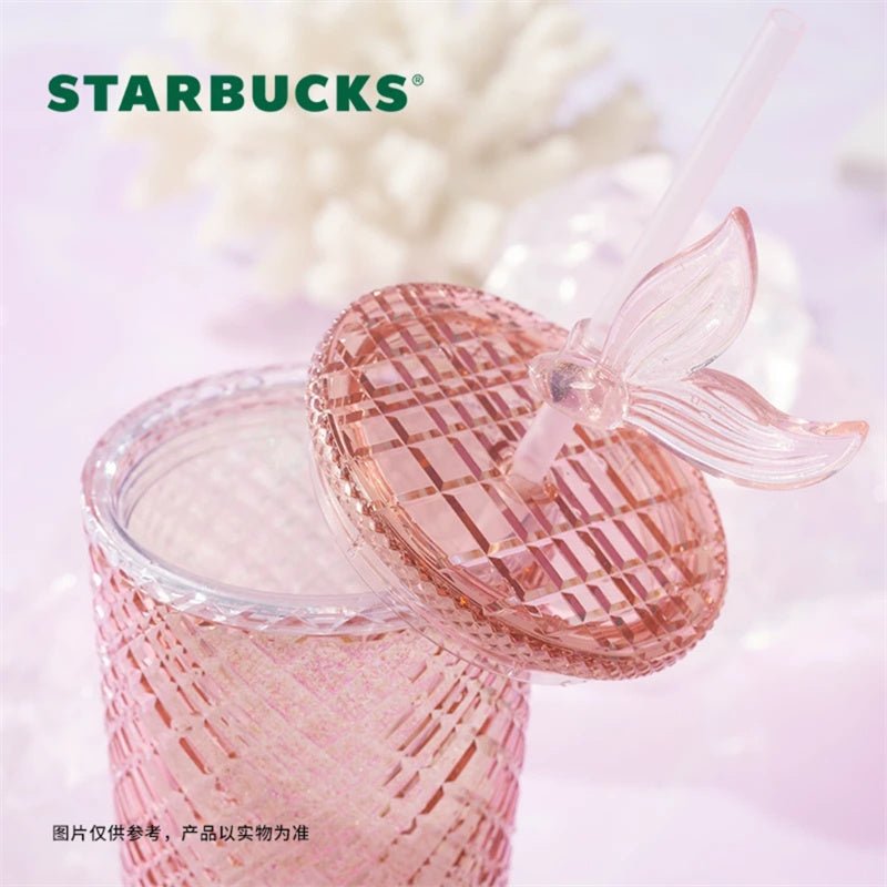 2023 Starbucks Christmas Pink Jewel Glitter Siren Tail Topper 24oz Tumbler