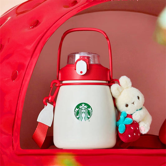 Starbucks China Strawberry Rabbit 1000ml SS Cup with Cute Bunny Ornament