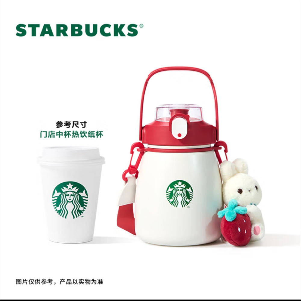 Starbucks China Strawberry Rabbit 1000ml SS Cup with Cute Bunny Ornament